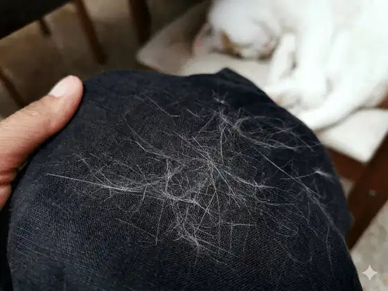 Close-up of loose hair woven into fabric